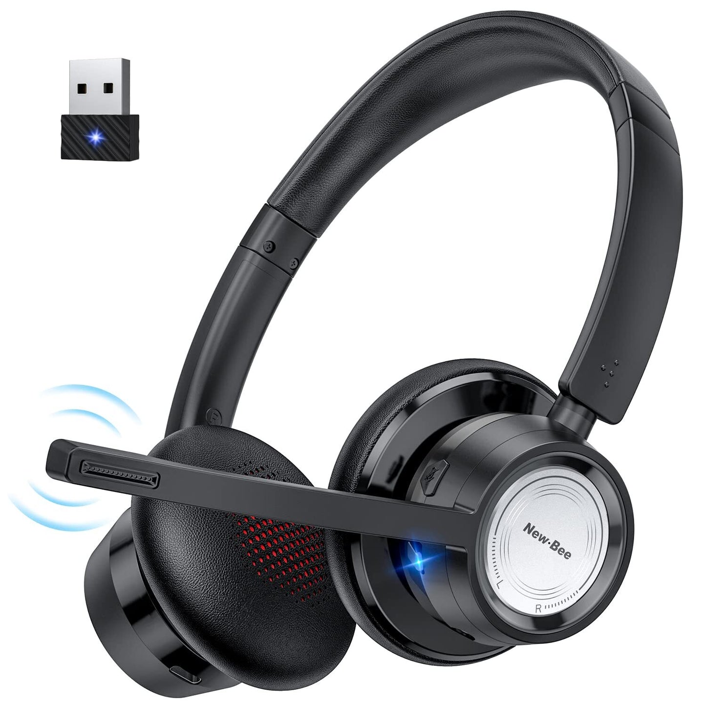 New Bee Wireless Headset Bluetooth Headset with Noise Cancelling Microphone 2...