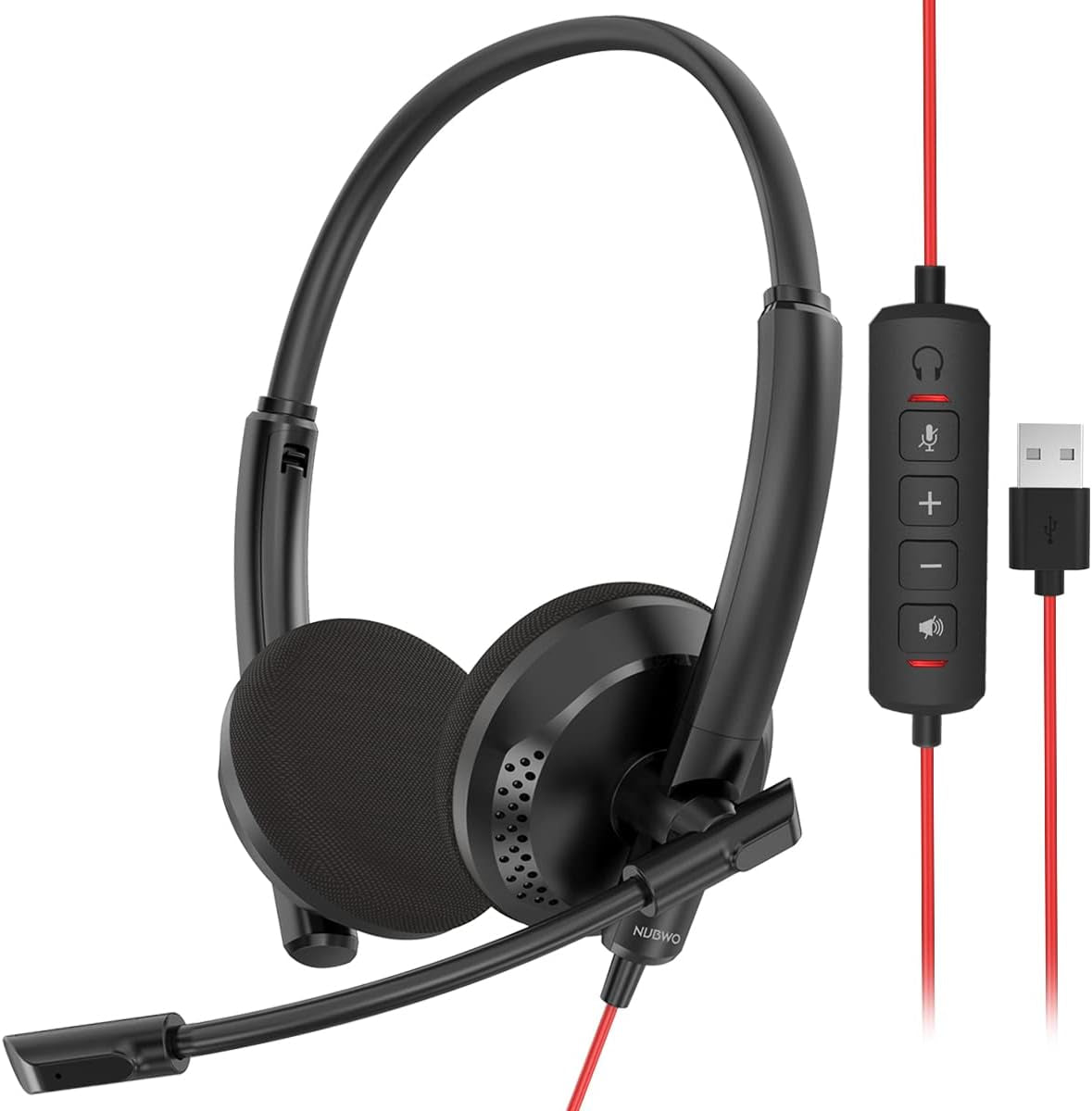 HW03 USB Headset with Noise Canceling Microphone for PC, In-Line Controls, Lightweight Wired Headset for PC, Mac, Laptop on Home, Office, Classroom, Chat, Online Class, Meeting