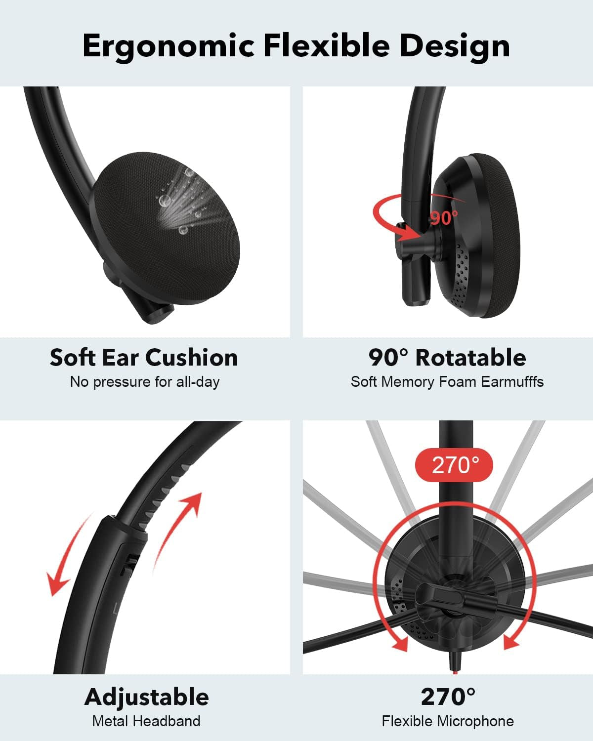 HW03 USB Headset with Noise Canceling Microphone for PC, In-Line Controls, Lightweight Wired Headset for PC, Mac, Laptop on Home, Office, Classroom, Chat, Online Class, Meeting