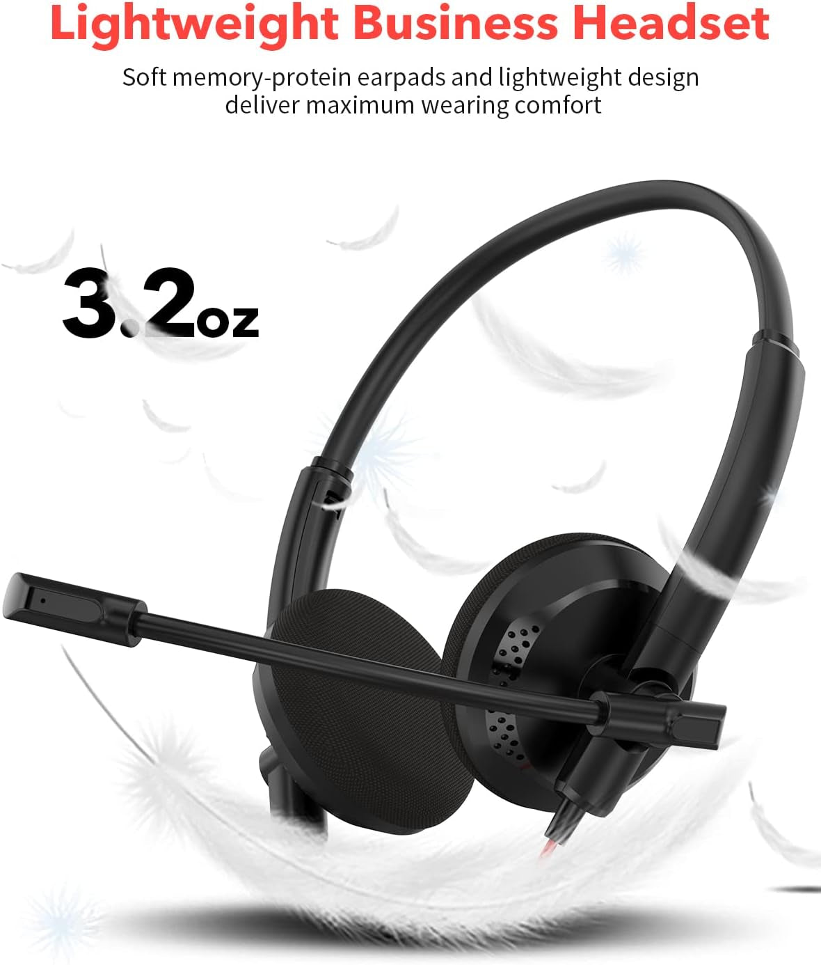 HW03 USB Headset with Noise Canceling Microphone for PC, In-Line Controls, Lightweight Wired Headset for PC, Mac, Laptop on Home, Office, Classroom, Chat, Online Class, Meeting