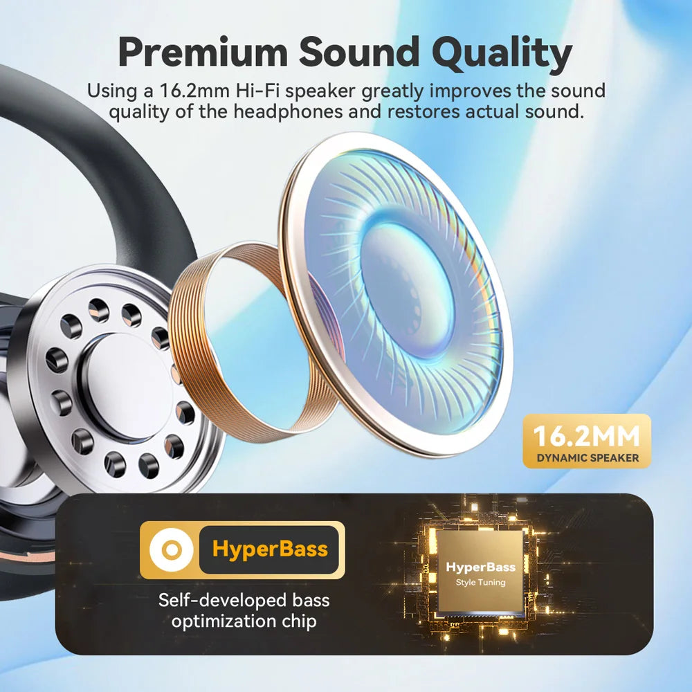 Airflow Open Ear Headphones Bluetooth 5.3 Wireless Headsets with Mic Dual Connect ENC Noise Cancelling Earphones for Work