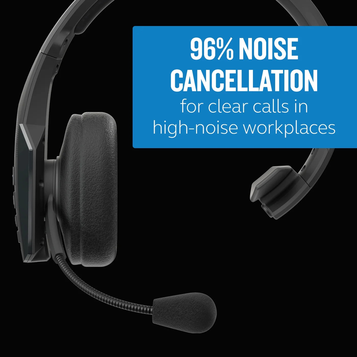 B450-XT Wireless Bluetooth Mono Headset with 96% Noise Cancellation Microphone & Padded Headband