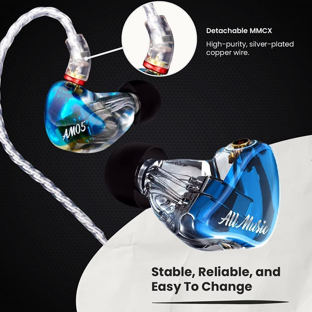 AM05 IEM, Solid Molded In-Ear Monitor, 5-Driver Earbuds with Detachable Audio Cable