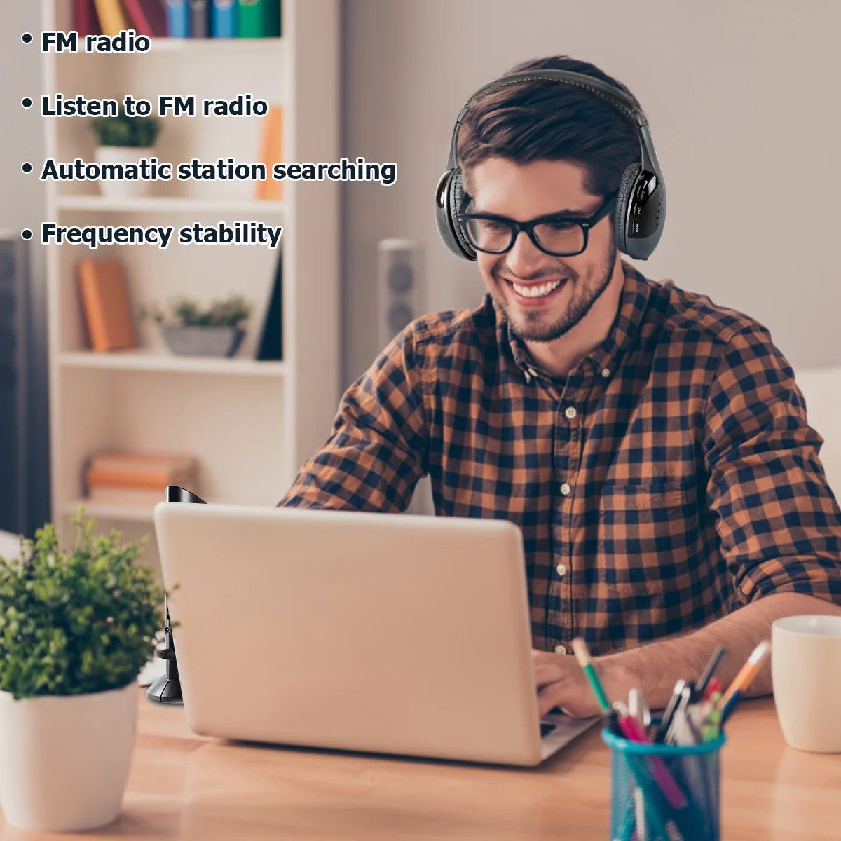 5 in 1 Wireless TV Headset with 2.4G RF Transmitter Comfortable over Ear Headphones with Y-Adapter Voice Mode FM Radio Web Chat Monitoring for Computer Watching TV