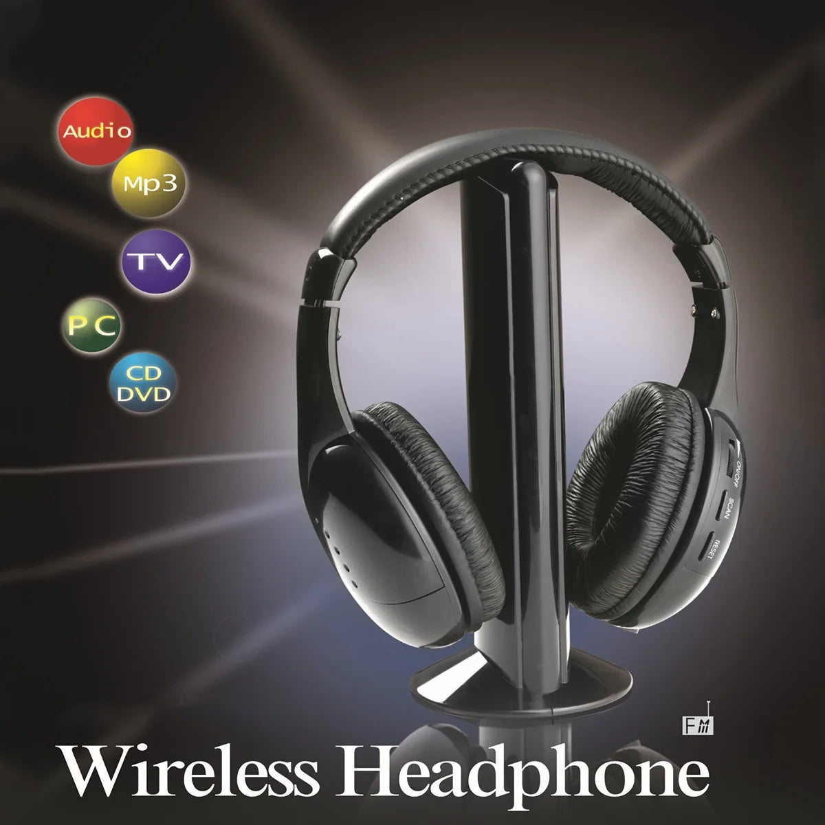 5 in 1 Wireless TV Headset with 2.4G RF Transmitter Comfortable over Ear Headphones with Y-Adapter Voice Mode FM Radio Web Chat Monitoring for Computer Watching TV