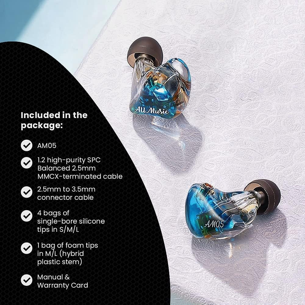 AM05 IEM, Solid Molded In-Ear Monitor, 5-Driver Earbuds with Detachable Audio Cable