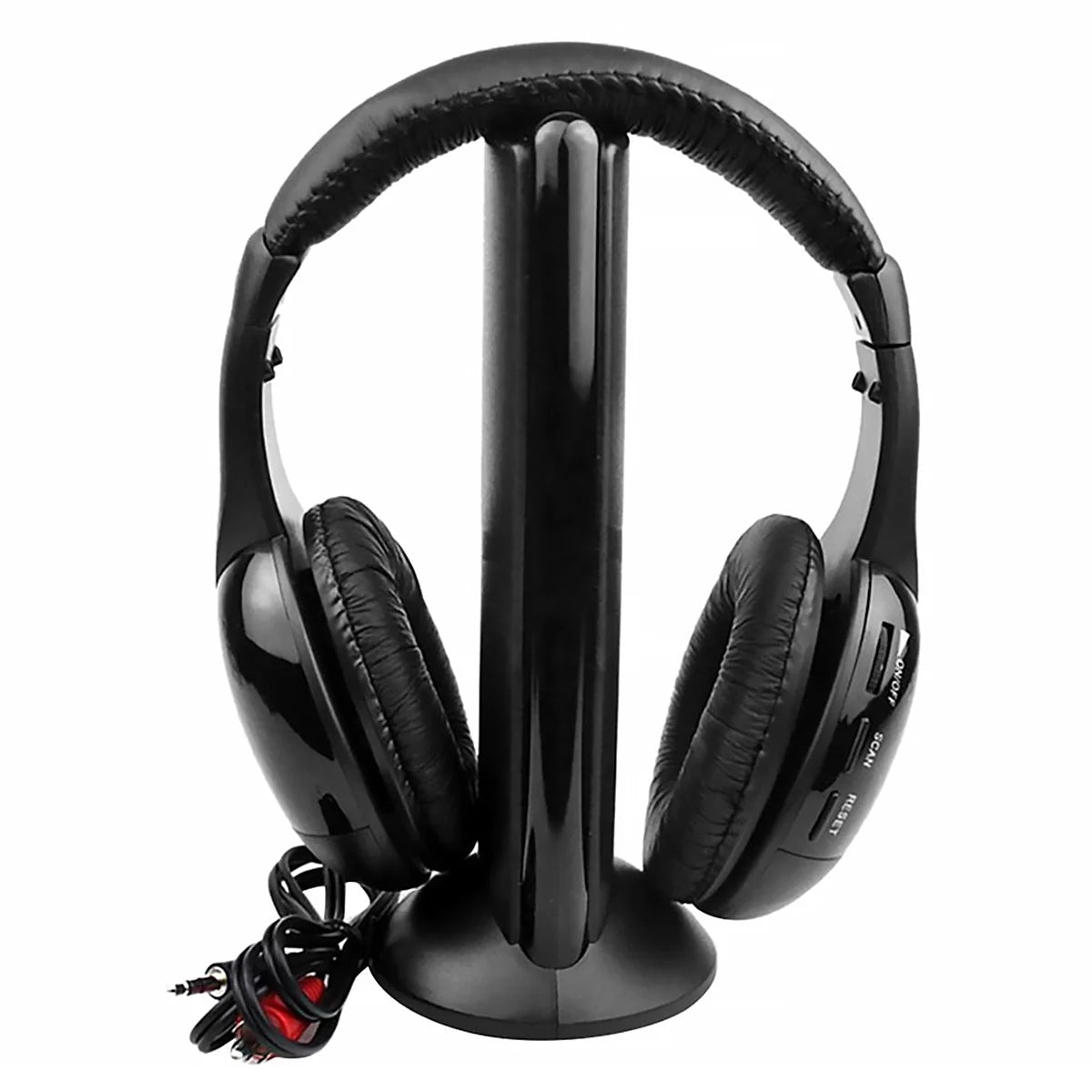 5 in 1 Wireless TV Headset with 2.4G RF Transmitter Comfortable over Ear Headphones with Y-Adapter Voice Mode FM Radio Web Chat Monitoring for Computer Watching TV
