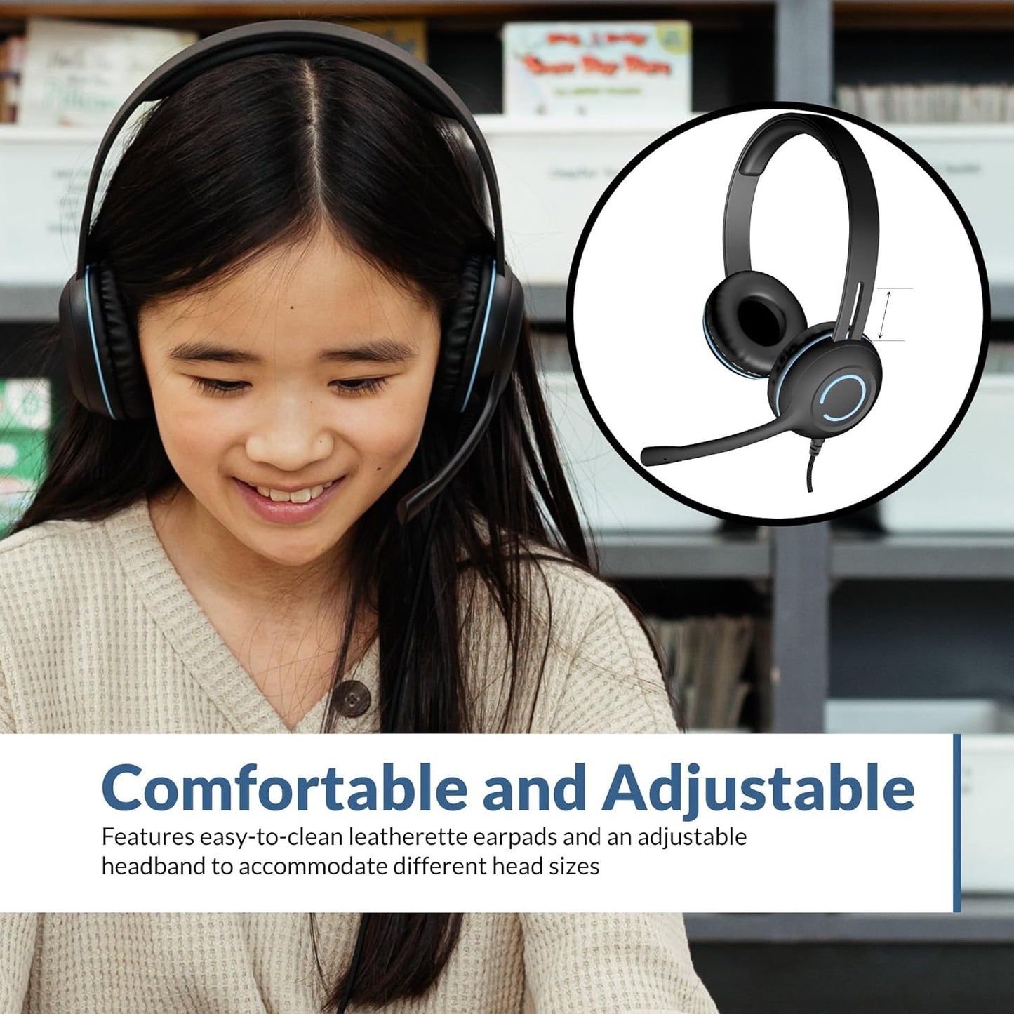 3.5Mm Stereo Headset (AC-5002) with Noise Canceling Microphone for Pcs, Tablets, and Cell Phones in the Classroom or Home