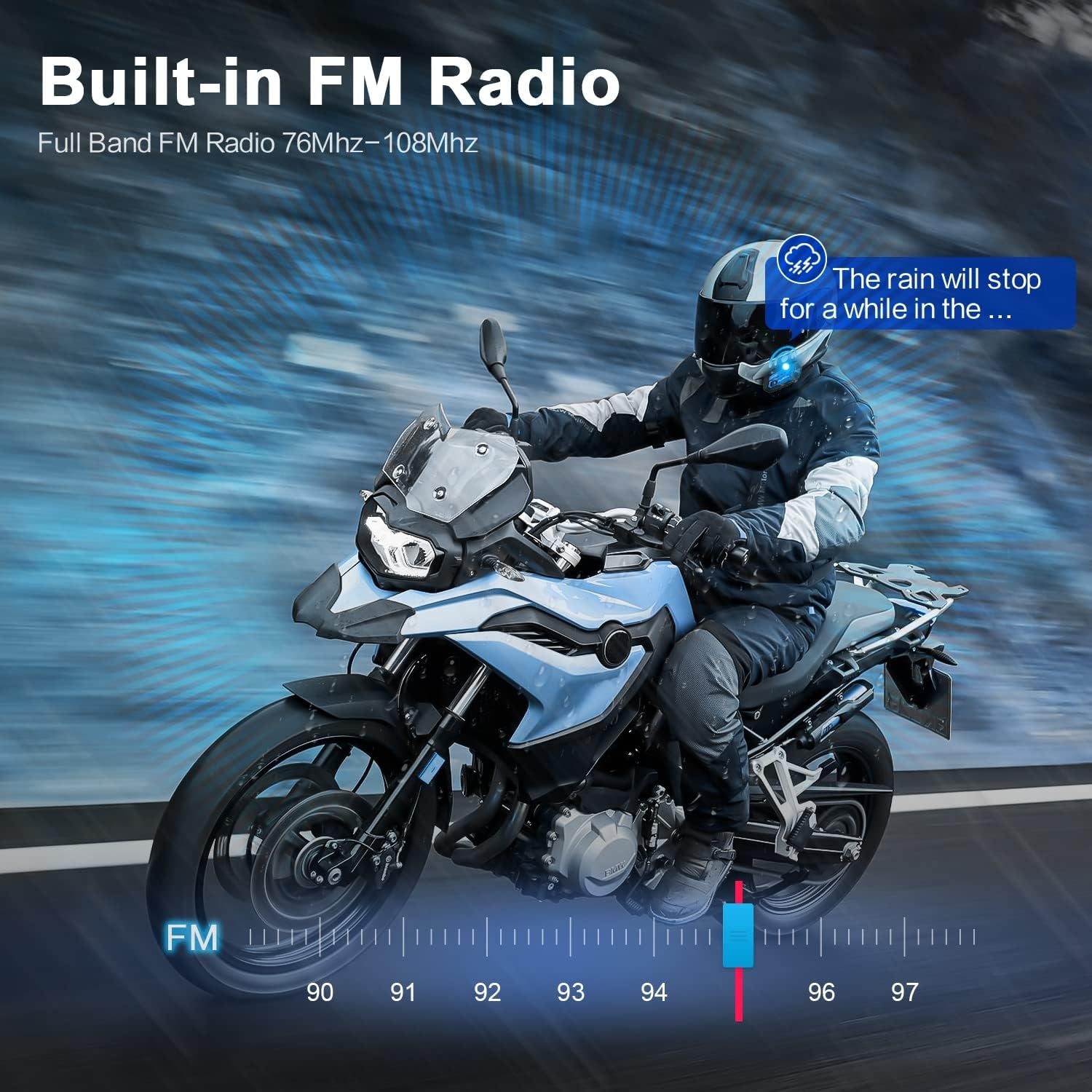 Bluetooth Motorcycle Headset M1-S plus with Music Sharing Mute Microphone FM 8 Riders Group Motorcycle Helmet Intercom HD Audio Stereo Music 900MAH Boom & Soft Mic Christmas(1 Blue)