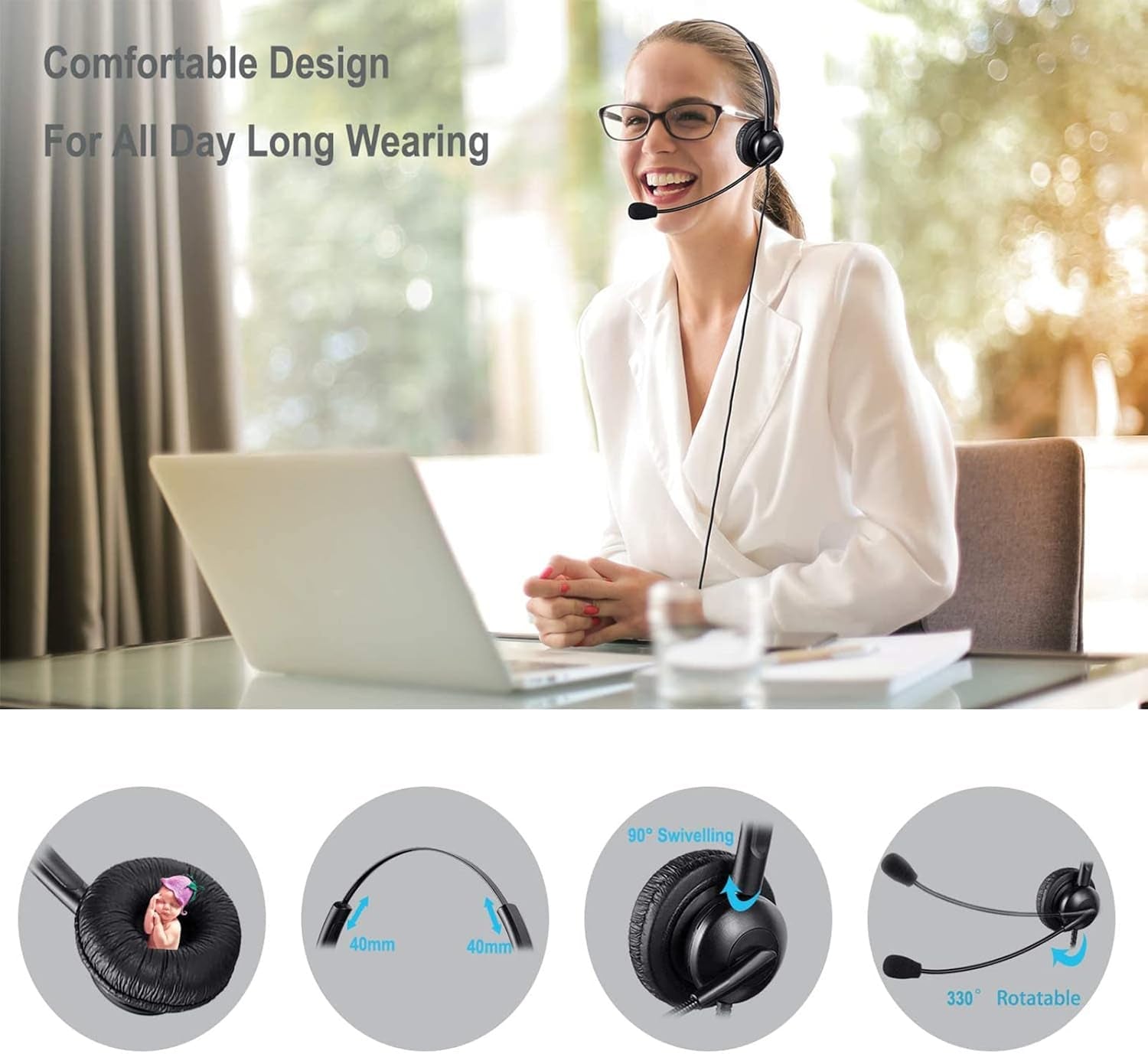 3.5 Mm PC Headset with Microphone Noise Cancelling, Volume Control and Mic Mute for Cellphone Tablet PC Computer, Wired Phone Headset for Working from Home Call Center Office Conference