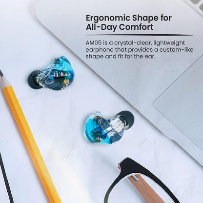 AM05 IEM, Solid Molded In-Ear Monitor, 5-Driver Earbuds with Detachable Audio Cable