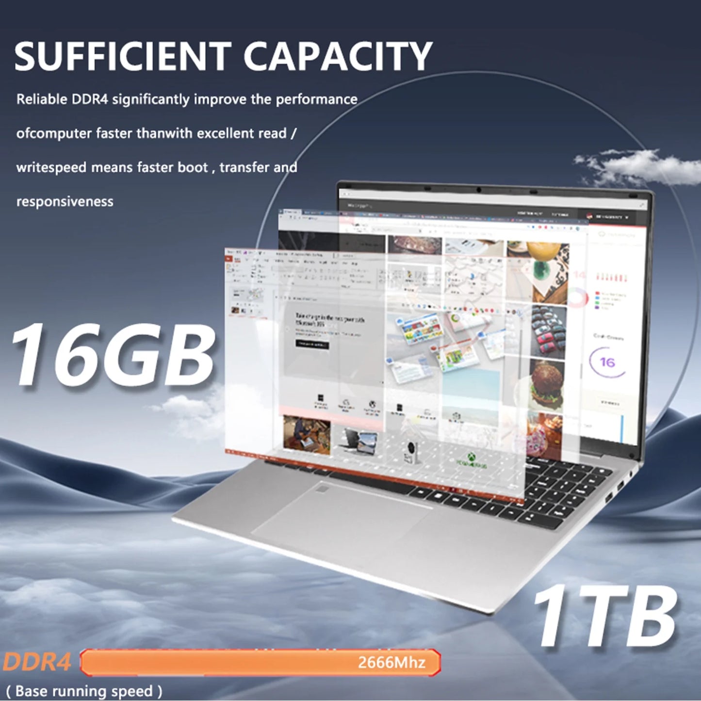 15.6 FHD Laptop, Intel Quad-Core 12Th Alder Lake N95, 16GB, 1TB SSD, Silver, New