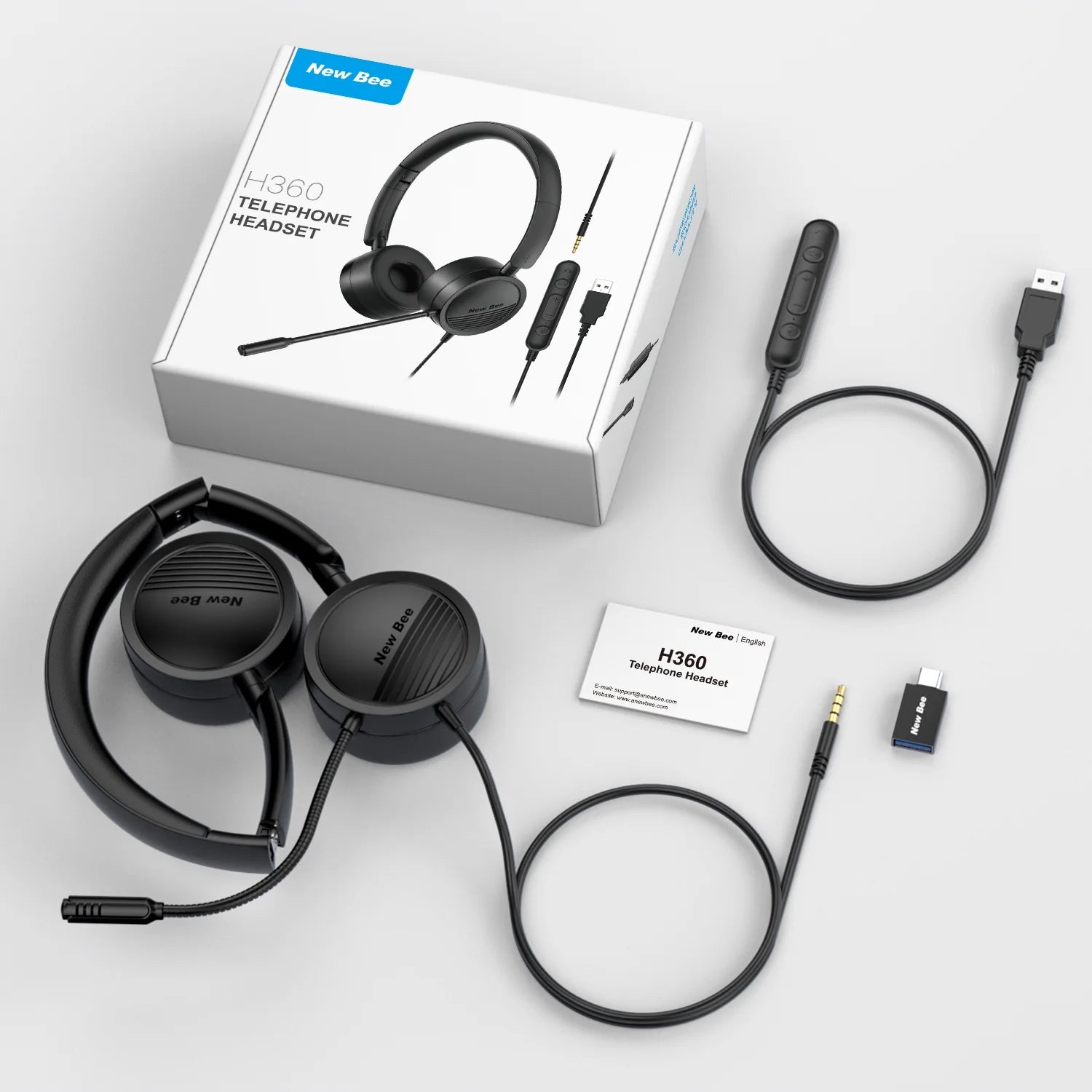 (2 Pack)  USB Office Computer Headset with In-Line Volume Control Noise Cancelling Microphone