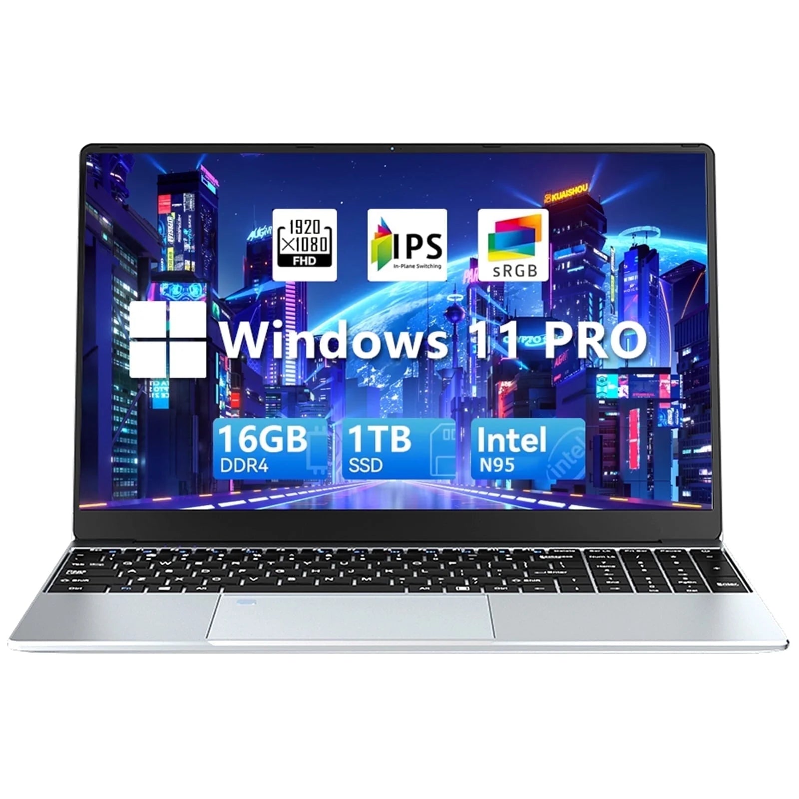 15.6 FHD Laptop, Intel Quad-Core 12Th Alder Lake N95, 16GB, 1TB SSD, Silver, New