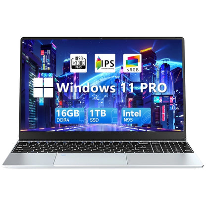 15.6 FHD Laptop, Intel Quad-Core 12Th Alder Lake N95, 16GB, 1TB SSD, Silver, New