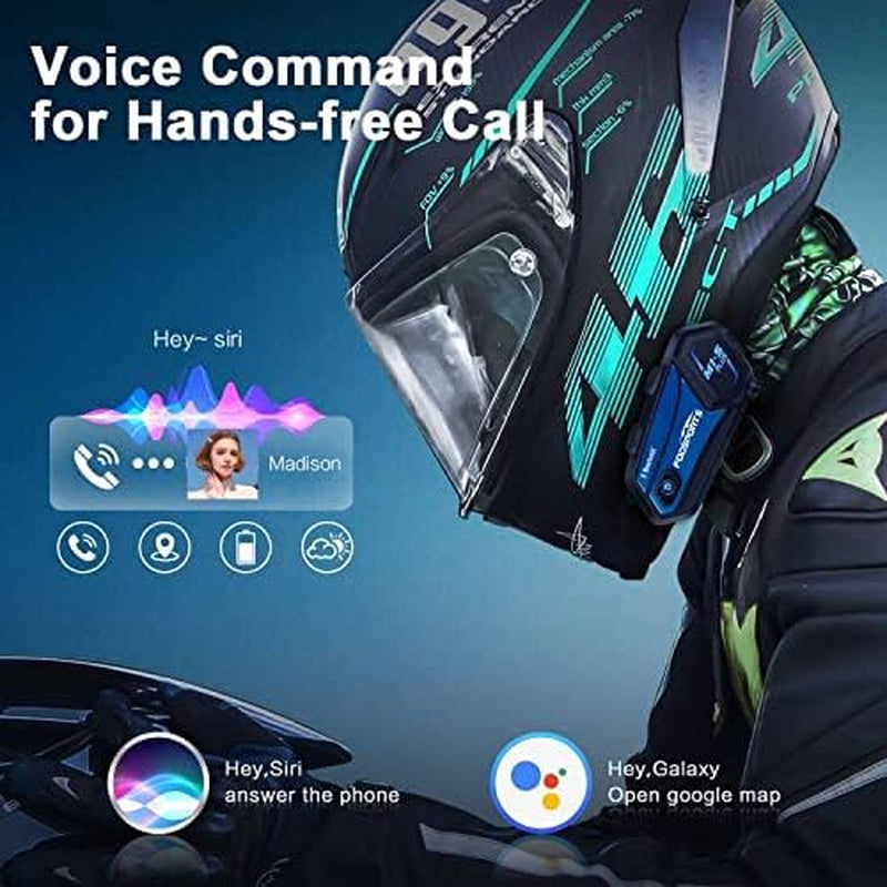 Bluetooth Motorcycle Headset M1-S plus with Music Sharing Mute Microphone FM 8 Riders Group Motorcycle Helmet Intercom HD Audio Stereo Music 900MAH Boom & Soft Mic Christmas(1 Blue)