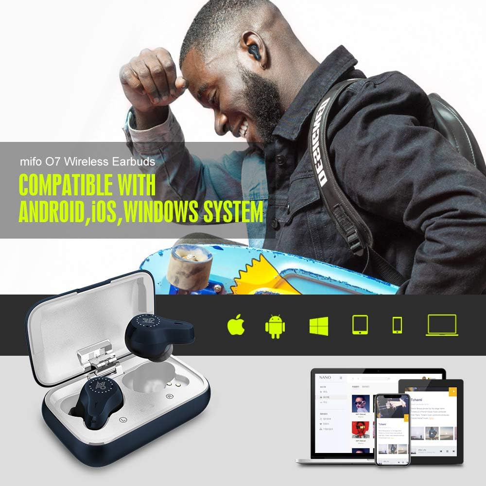 [Upgrade Version 2023] True Wireless Earbuds Dynamic Bass Indigo Blue O7 by , Qualcomm APT-X Noise Cancelling Headphones with Charging Case, Bluetooth 5.0 Wireless Sport Earphones for Running