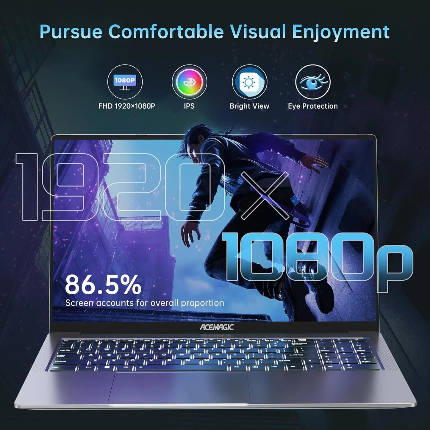 16.1 FHD Gaming Laptop, AMD Ryzen 7 5700U, 16GB RAM, 512GB SSD, Windows 11, Gray