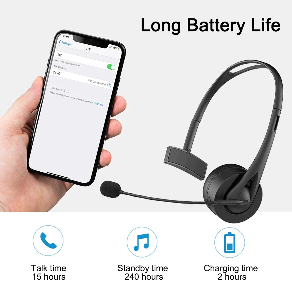 Bluetooth V5.3 Wireless Headset Truck Driver Headset Hands-Free Talking Headset (With Microphone) for Call Centre Office Etc.