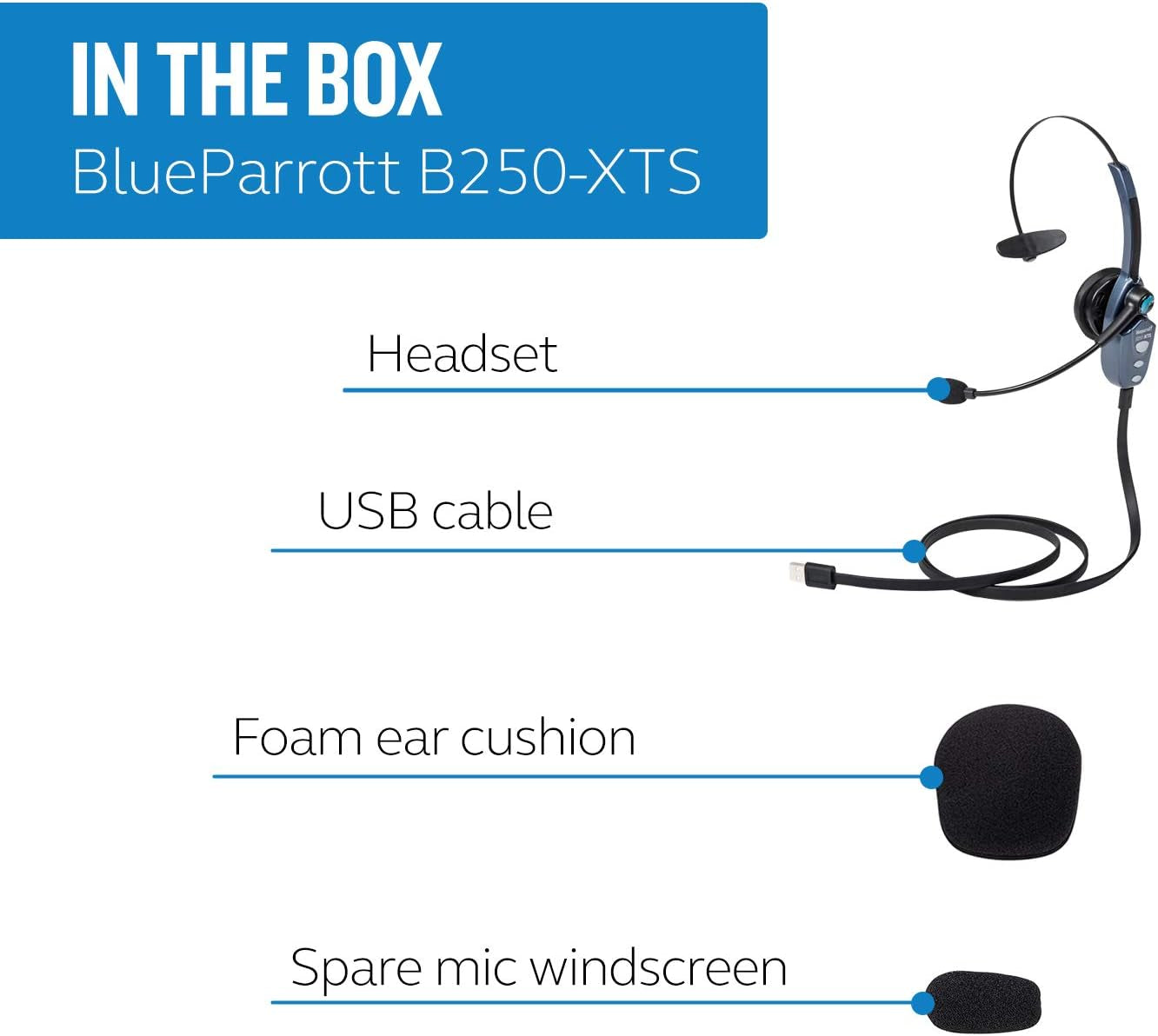 B250-XTS Bluetooth Headset with USB-A Charging, Noise Cancelling Headset, Long Battery Life, Easily Connect to Multiple Devices at Once