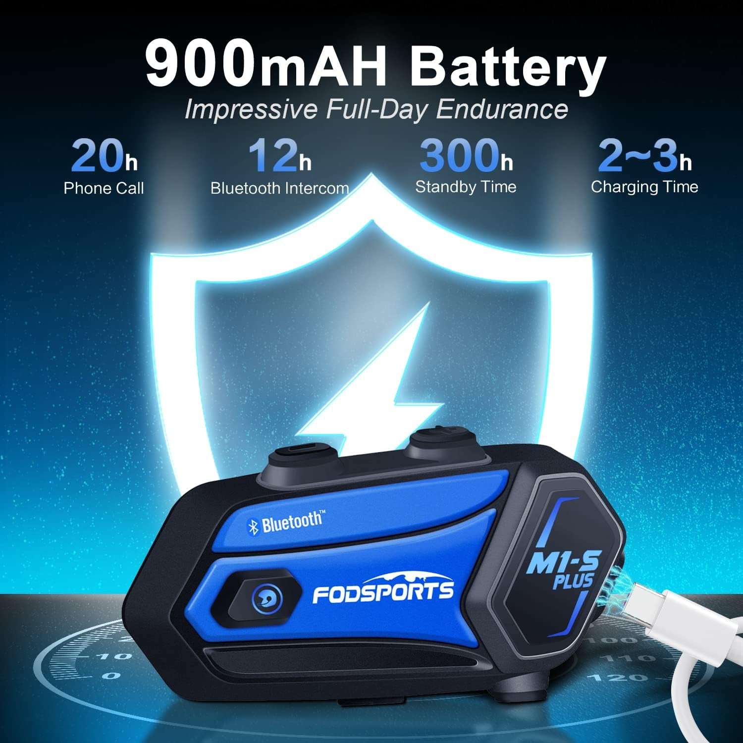 Bluetooth Motorcycle Headset M1-S plus with Music Sharing Mute Microphone FM 8 Riders Group Motorcycle Helmet Intercom HD Audio Stereo Music 900MAH Boom & Soft Mic Christmas(1 Blue)