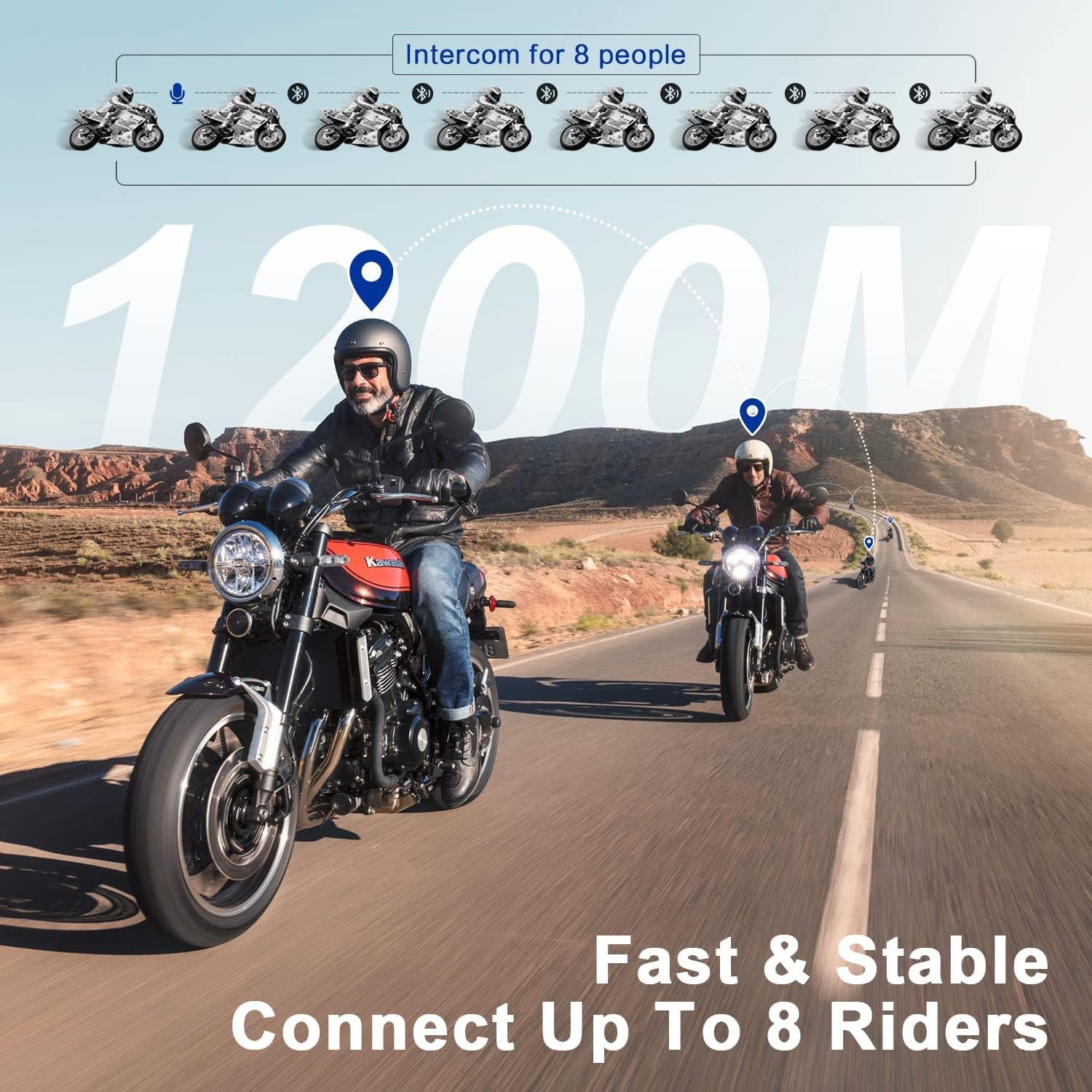 Bluetooth Motorcycle Headset M1-S plus with Music Sharing Mute Microphone FM 8 Riders Group Motorcycle Helmet Intercom HD Audio Stereo Music 900MAH Boom & Soft Mic Christmas(1 Blue)