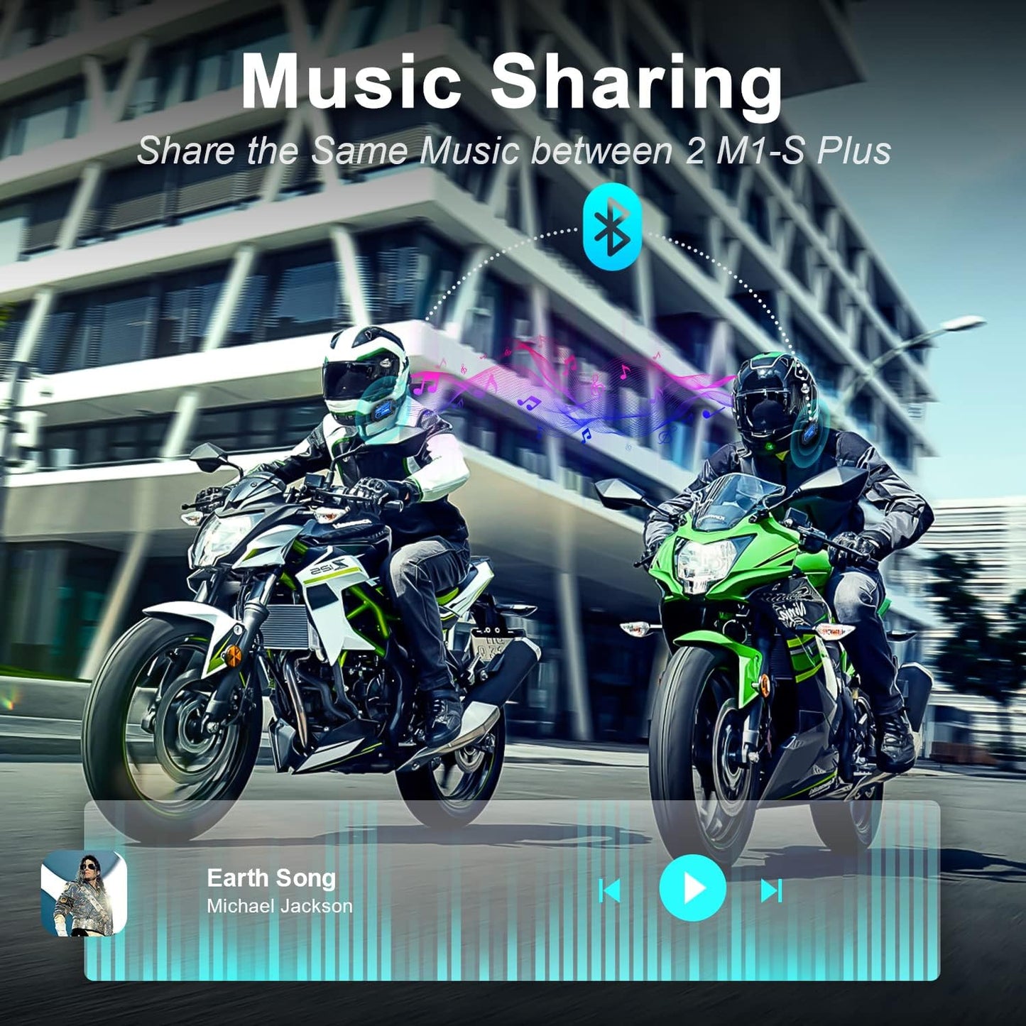 Bluetooth Motorcycle Headset M1-S plus with Music Sharing Mute Microphone FM 8 Riders Group Motorcycle Helmet Intercom HD Audio Stereo Music 900MAH Boom & Soft Mic Christmas(1 Blue)