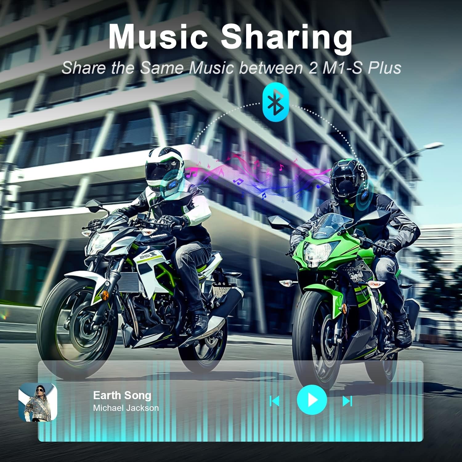 Bluetooth Motorcycle Headset M1-S plus with Music Sharing Mute Microphone FM 8 Riders Group Motorcycle Helmet Intercom HD Audio Stereo Music 900MAH Boom & Soft Mic Christmas(1 Blue)