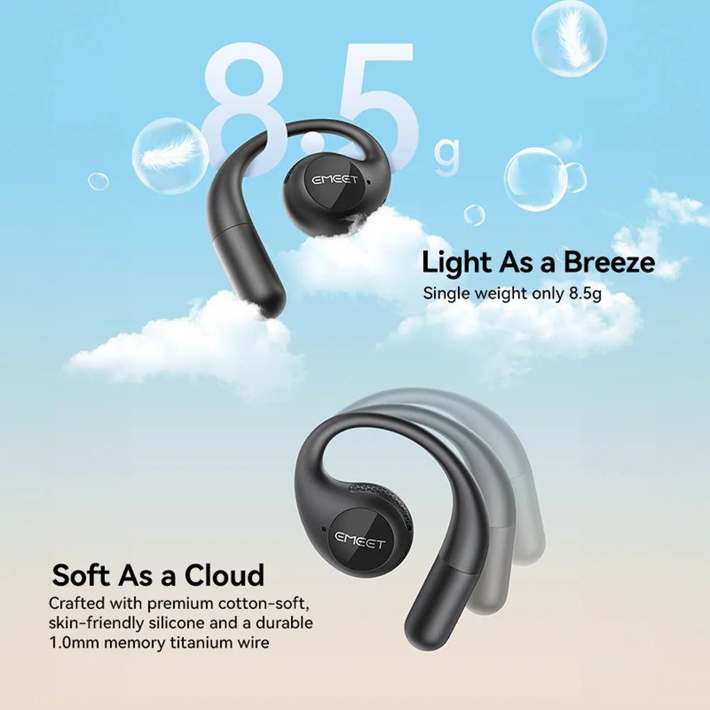 Airflow Open Ear Headphones Bluetooth 5.3 Wireless Headsets with Mic Dual Connect ENC Noise Cancelling Earphones for Work