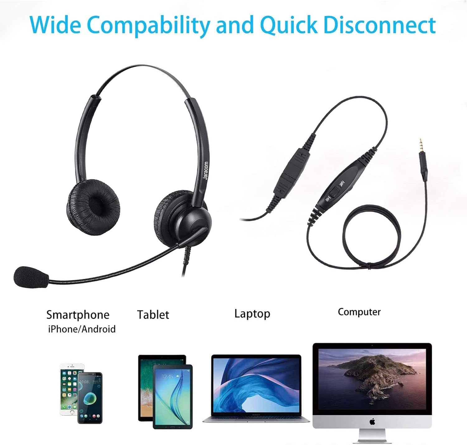 3.5 Mm PC Headset with Microphone Noise Cancelling, Volume Control and Mic Mute for Cellphone Tablet PC Computer, Wired Phone Headset for Working from Home Call Center Office Conference