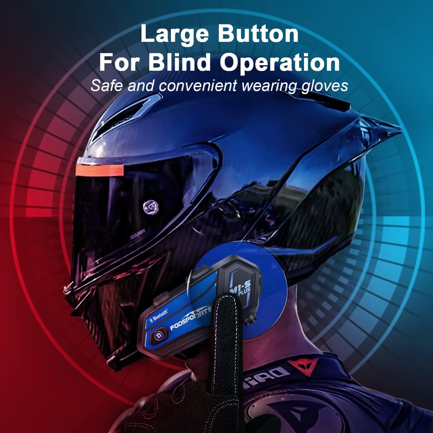 Bluetooth Motorcycle Headset M1-S plus with Music Sharing Mute Microphone FM 8 Riders Group Motorcycle Helmet Intercom HD Audio Stereo Music 900MAH Boom & Soft Mic Christmas(1 Blue)
