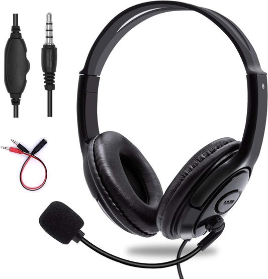 3.5Mm Computer Headset with Microphone, Comfort-Fit Office Computer Headphone with On-Line Volume Control, Over-The-Head Headset for Webinar Laptop Call Center Students Online Study (3.5Mm)